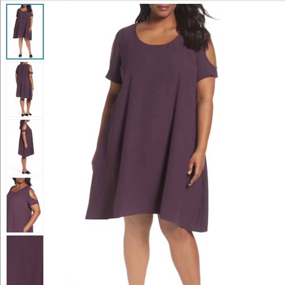 Nordstrom Sejour Cold Shoulder Plum Swing Dress